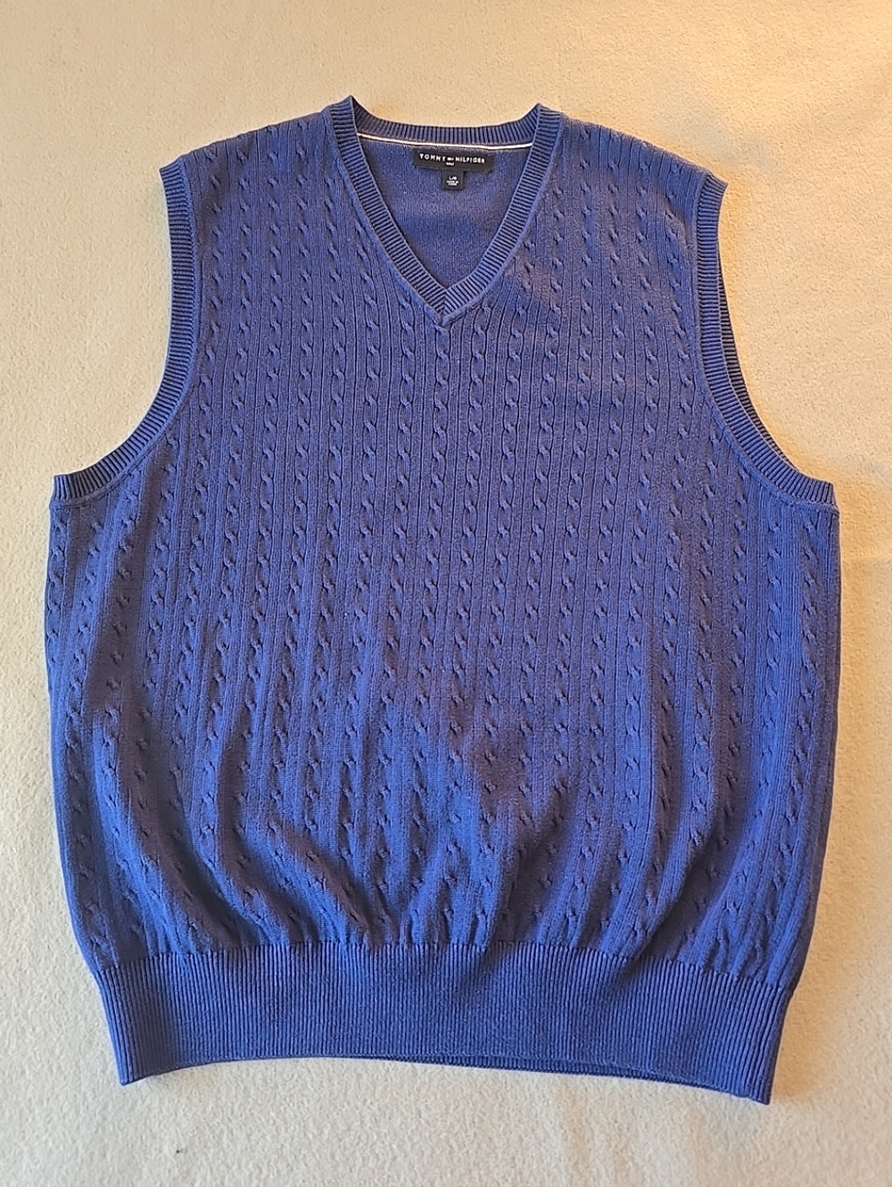 Tommy Hilfiger Men's Royal Blue Cable-Knit V-Neck Sweater Vest